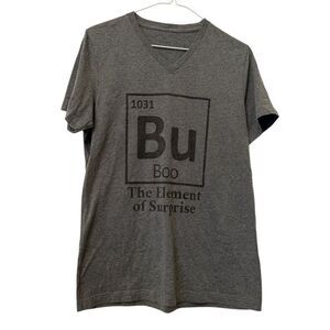 TeePublic Bu Boo The Element Of Surprise Graphic V-Neck Gray T-Shirt Size Large